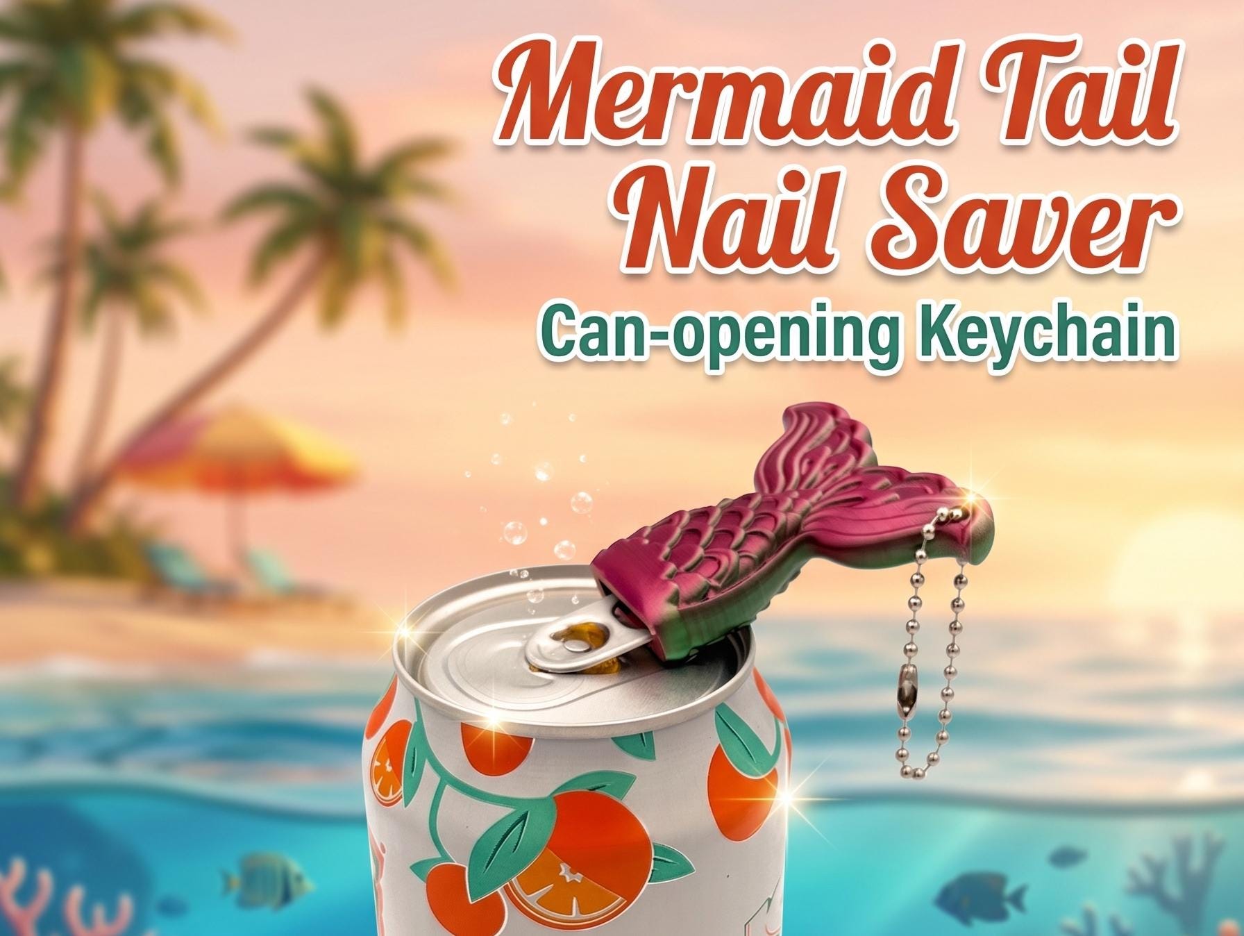 Mermaid Tail Nail Saver - Soda Can Opener Keychain — 3D printed by Space Coast Designs